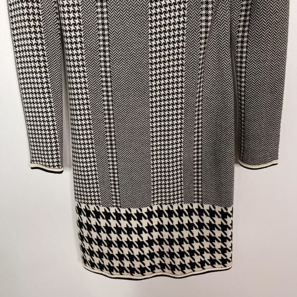 Cut25 by Yigal Azrouel M Black Cream Houndstooth Herringbone Sweater Dress Wool - Picture 4 of 10
